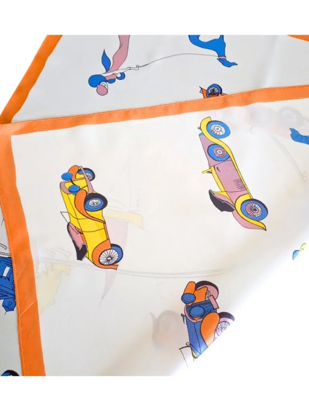 Vintage Japanese Acetate Two Scarf 58x58cm Retro Cars Print Silk Feel Square Sca